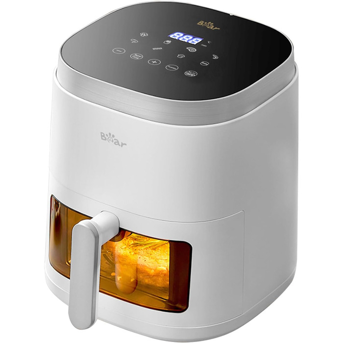 Вертикальна повітряна сковорода Bear 5 л, 7 програм, вологе випікання з безмасляним водяним туманом 1500-1750 Вт, цифровий дисплей зі світлодіодним сенсорним екраном, доступний для 6 осіб, енергозберігаюче гаряче повітря з підказкою перевертання їжі