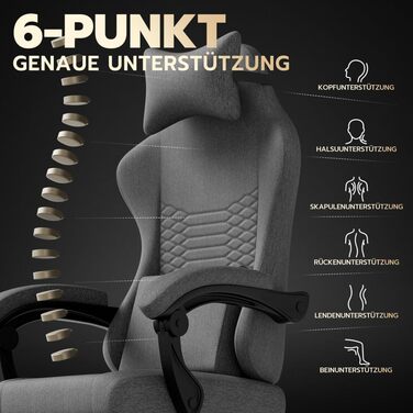 Ергономічне ігрове крісло з масажем, підголівником та регульованою підставкою для ніг - тканинний чохол, темно-сірий, регульовані підлокітники, витримує до 136 кг