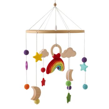 Мобільне дитяче ліжечко Baby Woods Rainbow Mobile Baby Wind Chime з фетровими кульками, хмарою та зіркою Мобільний дитячий кулон для ліжечка (веселка)