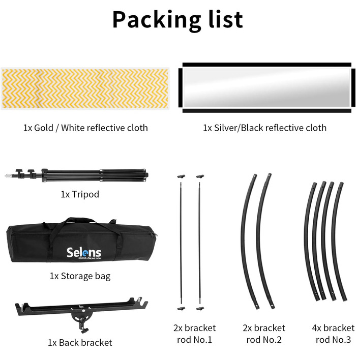 Портретний рефлектор Selens 4 в 1 (60x180 см) з U-подібною формою та світловим штативом (200 см)