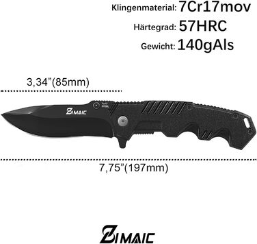 Складаний ніж I Гострий кишеньковий ніж I Одноручний ніж, ніж для активного відпочинку та виживання з чорним лезом з нержавіючої с