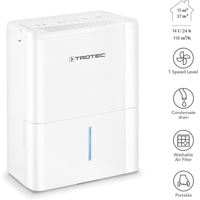 Електричний осушувач повітря TROTEC TTK 72 E продуктивність 14 л/добу для площі 50 м / 125 м з автовідключенням для квартири та спальні