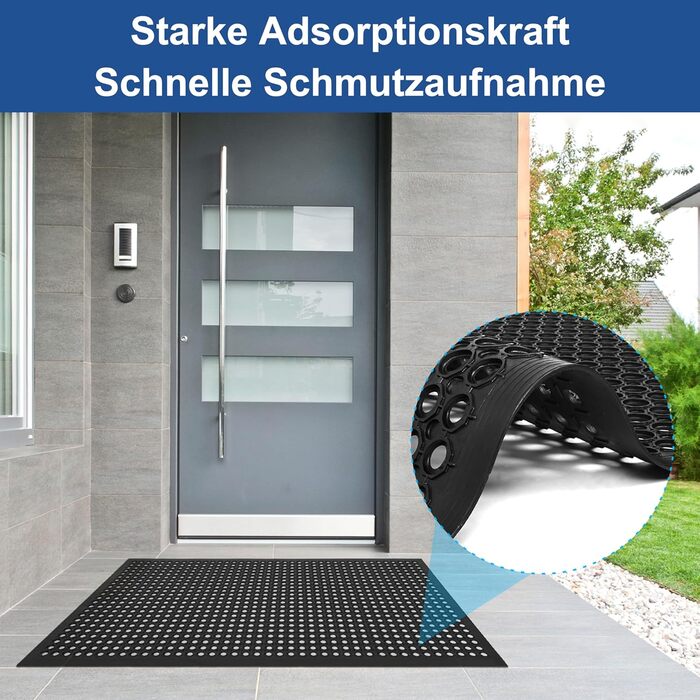 Гумовий килимок MYOYAY, продається по метражу, кільцевий гумовий килимок, килимок для вулиці 90x150 см, нековзний гумовий дренажний килимок, килимок у формі стільників для вулиці, кухні, ванної кімнати, тераси, дитячих майданчиків, саду, чорний