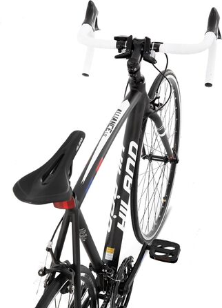 Шосейний велосипед Hiland 700C для дорослих, 14 швидкостей, алюмінієва рама, подвійні гальма-супорти, легкий шосейний велосипед для чоловіків та жінок, для щоденних поїздок на роботу, чорно-білий велосипед, розмір L