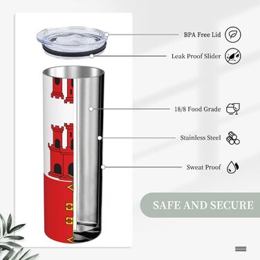 Кухоль з прямою трубочкою, дизайн Прапор Гібралтару, дорожній кухоль з принтом, підходить для кемпінгу, офісу та дому, 590 мл