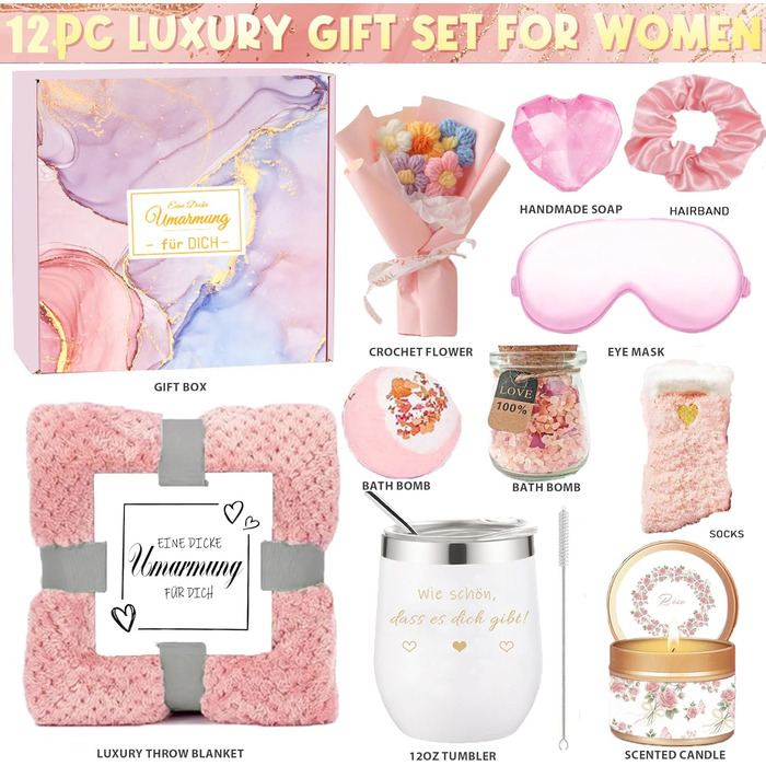 Подарунки для подруг, подарунки на день народження для найкращих подруг, подарунковий набір м&39яких пледів на день народження, День матері, Різдво, для подруг, мам, колег, релаксація, подарунковий кошик, рожевий