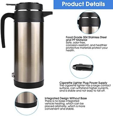 Чайник термос з нержавіючої сталі електричний чайник подорож нагрівання питна кружка чашка чайник автомобіль кавова кружка нагріва