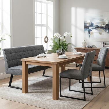 Лавка DUBI Furniture Clara 160 см з пружинною оббивкою Сучасна обідня лавка світло-сірого кольору М&39яка кухонна лавка з оббивкою 15 см та чорно-сірими металевими ніжками 160 см