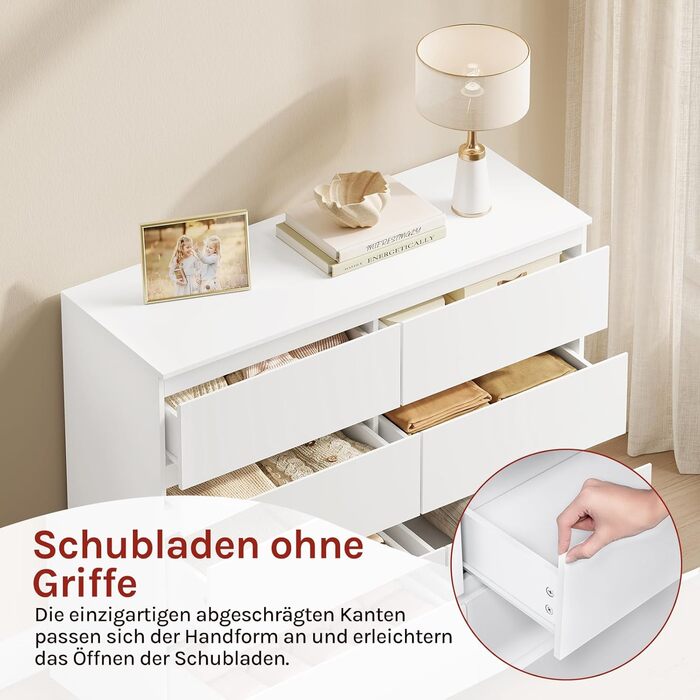 Комод WOLTU з 6 шухлядами, сучасний комод для вітальні, спальні або коридору, виготовлений з інженерної деревини, 100x69x36 см, білий, KMD007ws
