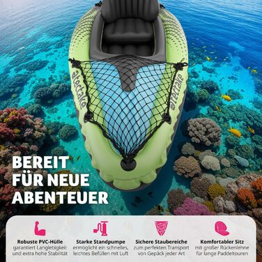 Надувний каяк tectake, надувний каное/велосипедний човен на 1 особу з подвійним веслом та аксесуарами сидінням, насосом, сумкою для транспортування, для водних видів спорту, відпочинку, риболовлі, веслування