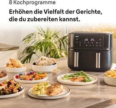 Аерофритюрниця Braun TwinCook 3 TD3030IBK, 2 камери, 8л (4л 4л), 80-200, функція Sync, 8 програм, легке очищення, 2850Вт, чорна