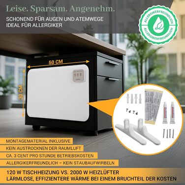 Інфрачервоний обігрівач Heidenfeld HF-TH120 Настільний обігрівач потужністю 120 Вт Радіатор - Інфрачервоний обігрівач - Електричний обігрівач - Нагрівальна панель - Інфрачервоний радіатор - Нагрівальна панель - 3-в-1 Монтаж, білий