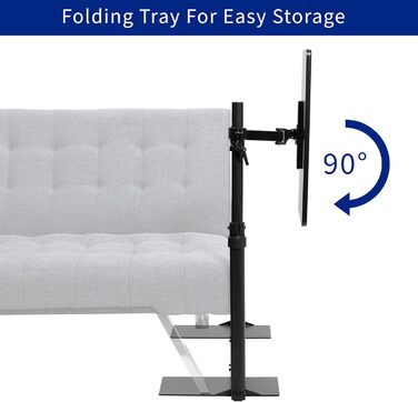 Поворотний стіл над диваном, стіл для ноутбука для віддаленої роботи, портативний крісло-реклайнер з регульованою висотою поворотного кронштейна, чорний, 51 см, 01C