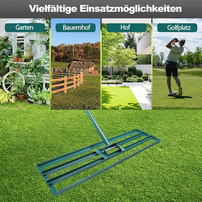 Гребінь для вирівнювання газону, 925 см, інструмент для догляду за газоном з регульованою ручкою 186 см, садовий рівняючий грабель для ґрунту, саду, двору, догляду за газоном (36 x 10 дюймів)
