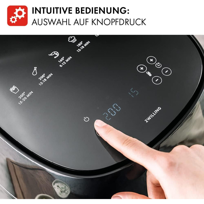 Аерофритюрниця ZWILLING / Фритюрниця з гарячим повітрям, 4 л, 6 програм, 1 400 Вт, смаження у фритюрі, приготування та випічка без жиру, включаючи книгу рецептів, чорна