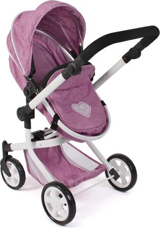 Лялькова коляска Mika, комбінована лялькова коляска 2в1 для дітей від 4 до 8 років, джинсовий рожевий, 595-62, 73 x 41 x 82 см, 20