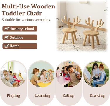Дерев'яний стілець Yier MEI зі спинкою для дітей висота сидіння 24 см, маленький табурет, дерев'яний стілець для малюків, дитячі м