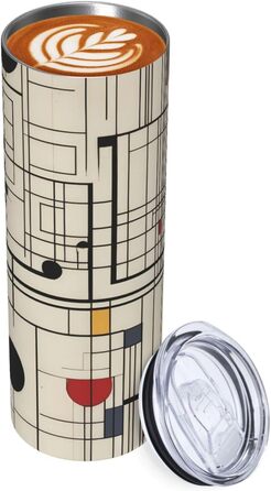 Кухоль з прямою трубочкою, лінії Баухауса, дорожній кухоль з принтом, підходить для кемпінгу, офісу та дому, 590 мл