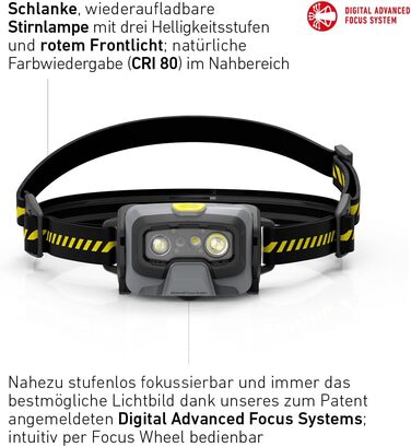 Робочий світлодіодний акумуляторний налобний ліхтарик Ledlenser HF6R Світлодіодний налобний ліхтарик 800 люмен Водонепроникний налобний ліхтарик для пригод з червоним світлом Налобний ліхтарик для вулиці Водонепроникний налобний ліхтарик IP68 чорний/жовти