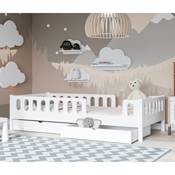 Дитяче/підліткове ліжко CADANI LARS 200x90 см Біле, дві шухляди, знімні поручні безпеки, трансформується в дитяче ліжко 90 x 200 см Біле - з шухлядою - матрац не входить до комплекту