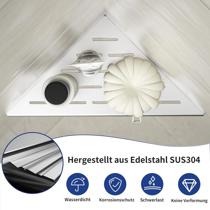 Полиця для душу Eck, нержавіюча сталь 304, сталева полиця для ванної кімнати для плитки, вбудована полиця для ремонту ванної (шліфована, 254 мм - 2 шт.) 254 мм - 2 шт. Шліфована