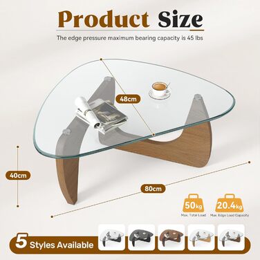 Трикутний журнальний столик, журнальний столик з дерева та загартованого скла з дерев&39яною рамою, сучасні скляні журнальні столики, вінтажні вбудовані столики для вітальні, офісу, колір натурального дерева, маленький 80*48*40 см, колір натурального дере