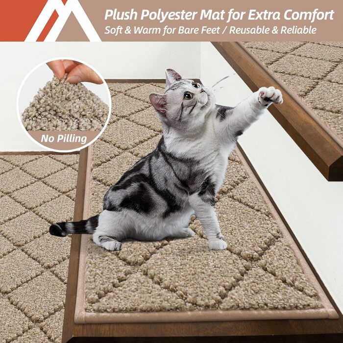 Килимки для сходів/бордові доріжки, нековзні, 71,1 x 22,9 см, доріжка для дерев&39яних сходів, окантовка для дітей та собак, 100 поліестер, основа з TPE, 4 шт., бежевий