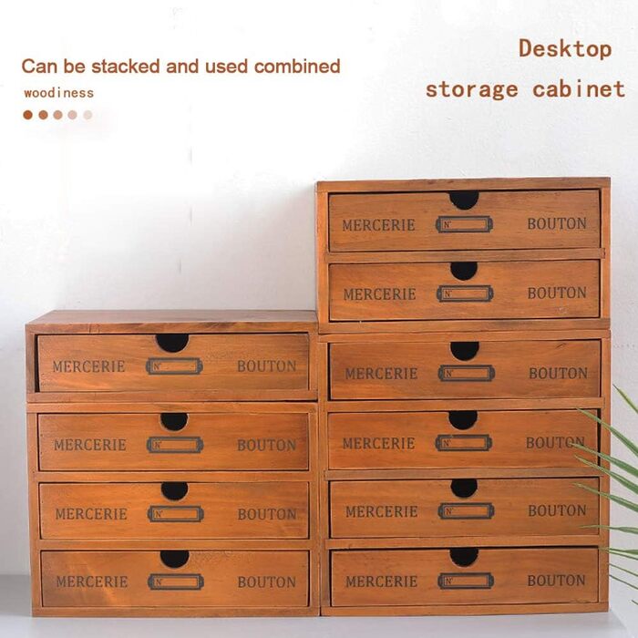 Настільна шухляда дерев'яна 4-х ярусна коробка для зберігання з висувними ящиками Вінтажна скринька для ювелірних виробів Дерев'ян