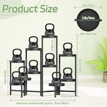 Металева підставка для рослин з 10 ярусами, підставка для квітів, полиця для рослин, стійка для квітів у приміщенні та на вулиці, підставка для рослин у приміщенні, полиця для саду, балкону, вітальні (кругла, чорна) 10 ярусів, чорний