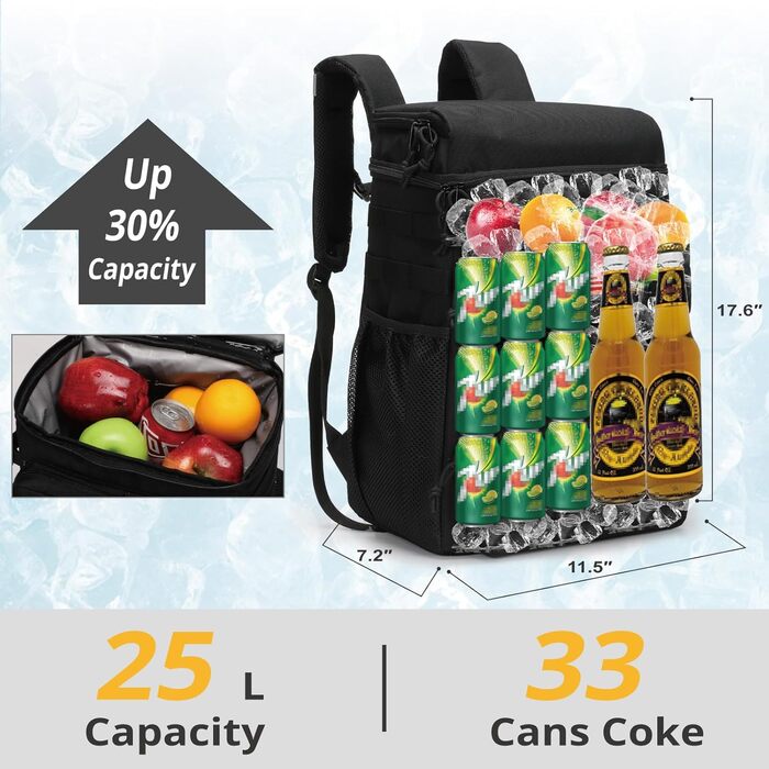 Тактичний рюкзак-холодильник, м&39який, легкий, герметичний рюкзак-холодильник, ізольована сумка-холодильник, портативна м&39яка сумка-холодильник, водонепроникна для пляжу, подорожей, кемпінгу, пікніка та походів, чорний
