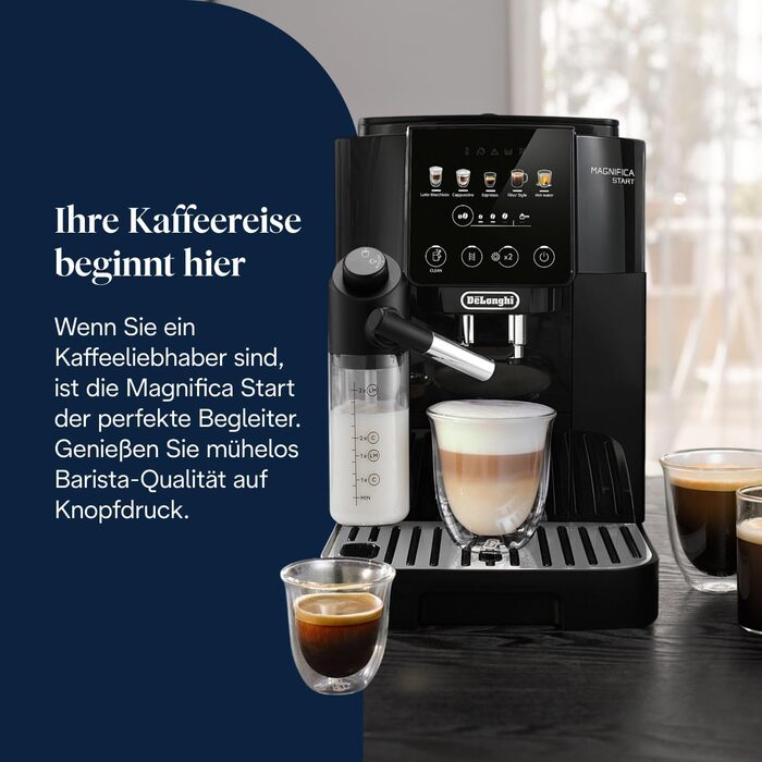 Кавомашина De'Longhi Magnifica Start 4 напої, чорна, система LatteCrema та кольорова сенсорна панель керування