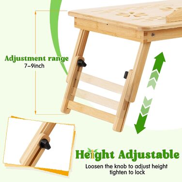 Регульований бамбуковий стіл для ноутбука, складний, для ліжка, дивана та підлоги. Портативний стіл на коліна з нахиленою поверхнею та шухлядою для письма, читання, сніданку, малювання, сучасний дизайн.