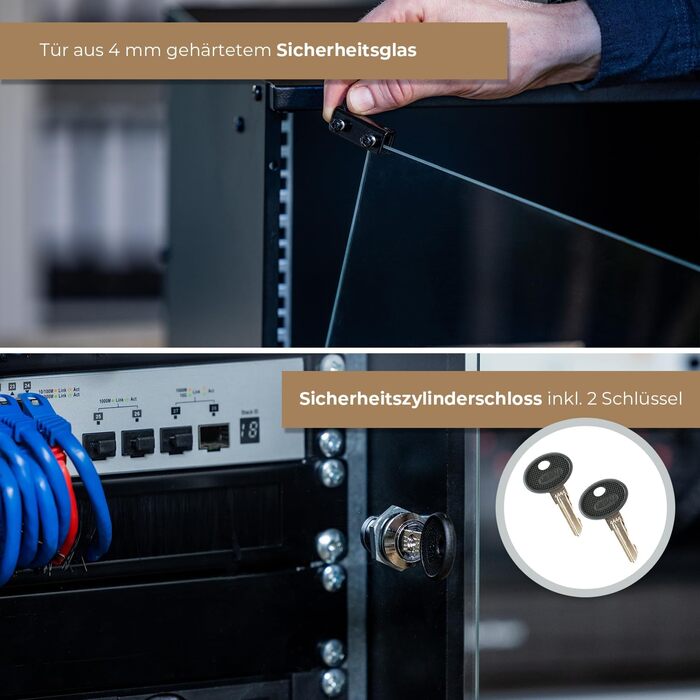 Мережева шафа HMF 65704-02, серверна шафа 19 дюймів 4U Глибина 400 мм скляні двері чорний 4U чорний