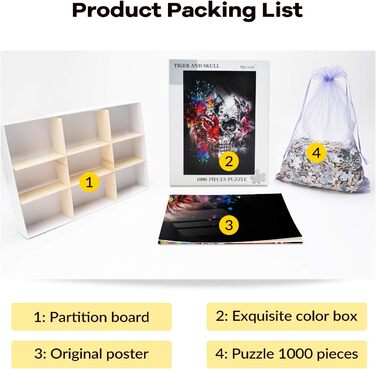 Пазл Buhoet 1000 елементів Тигр і Череп Класичний Пазл DIY Kit Дерев&39яна іграшка Унікальний подарунок Домашній декор 75x50 см