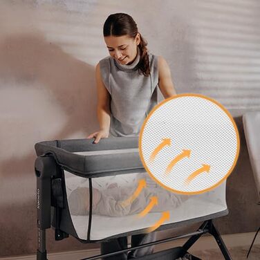 Дитяче ліжечко Lionelo Leonie Plus 3-в-1 (до 9 кг), додаткове ліжко та колиска, регульована висота, повітропроникні стінки, знімні боковини, колеса з гальмами, великий кошик, колір Beige Plus