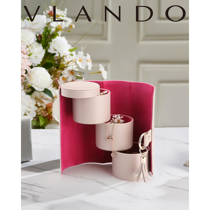 Маленька обертова шкіряна скринька для ювелірних виробів Vlando, підставка для ювелірних виробів, футляр для дорожніх ювелірних виробів, скринька для зберігання сережок, подарунки на день народження/новий рік для жінок та дівчат, сірий колір