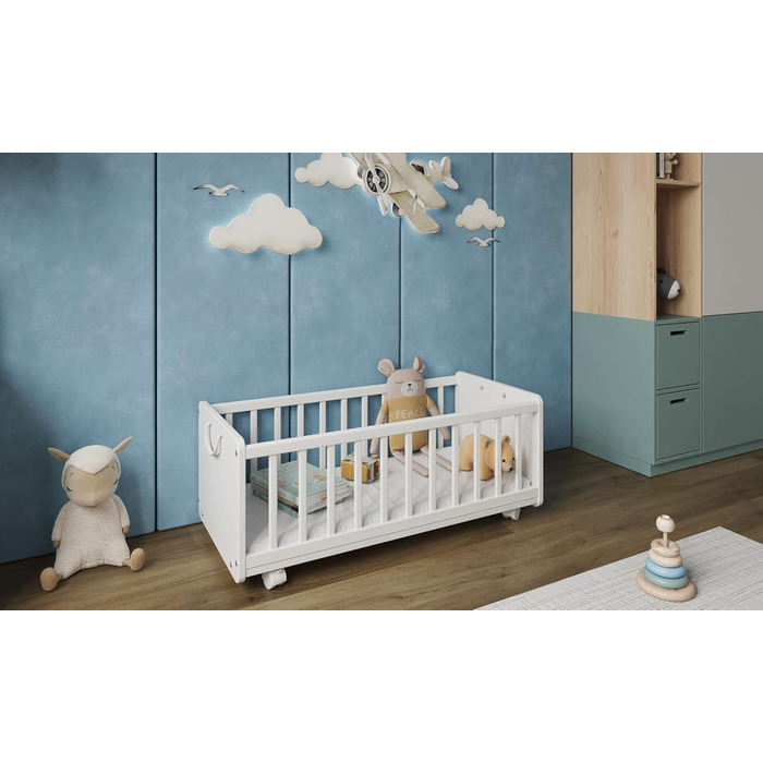 Дитяче ліжечко/спальне місце Love For Sleep 90x40 см з матрацом, колиска на колесах, біле Дитяче ліжко SMARTCRIB, дерев&39яне - Дитяче ліжко