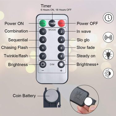 Світлодіодні казкові вогні Vicloon мідний дріт, 2 шт. и 10м 100 світлодіодних батарейних казкових вогнів з пультом дистанційного к