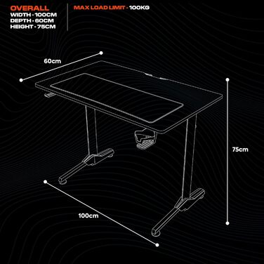 Ігровий стіл X-Rocker Panther, 100 x 60 см, МДФ / сталь / вуглецеве волокно, чорний