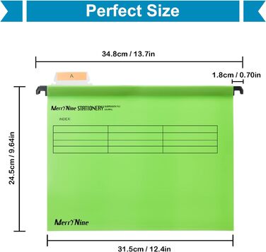 Підвісні папки MerryNine, A4, 5 шт. , поліпропілен, підвісні папки з райдерами та картками-вкладишами, для школи, дому, роботи, офісу, організації (5 кольорів) (1, зелений)