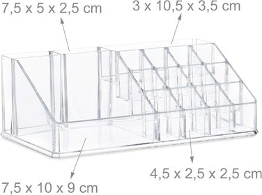 Органайзер для макіяжу Relaxdays з 21 відділенням, косметична вежа для помади, лаку для нігтів, акрилова косметична коробка, прозора