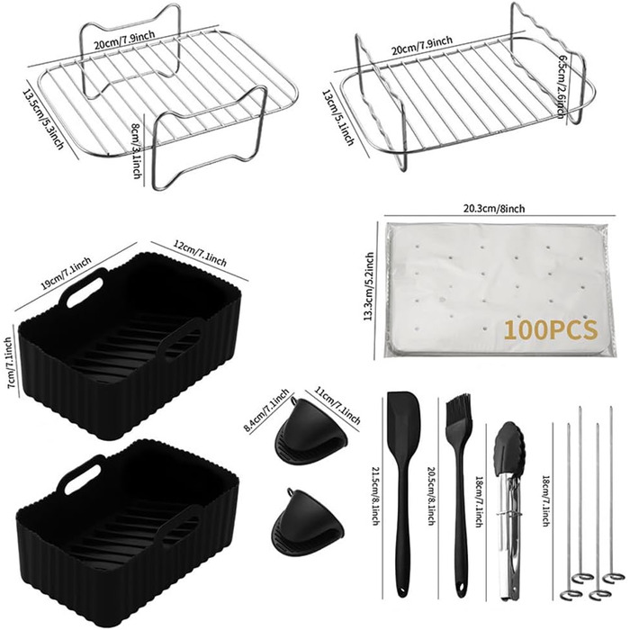 Аксесуари для фритюрниці HASA zone 10 шт., аксесуари для фритюрниці підходять для Philips COSORI Ninja Cecotec ProfiCook KLAMER Princess Tefal і всіх фритюрниць 4.7 л, 5.5 л, 6.4 л, 7.3 л, 8 л, 9 л