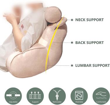 Подушка для читання, подушка для спини з підлокітниками, подушка для читання для ліжка, подушка для спинки крісла-ліжка з підтримкою спини, ергономічна подушка для спини ліжка, оксамитова подушка для читання, сірий кіт, 75x50 см