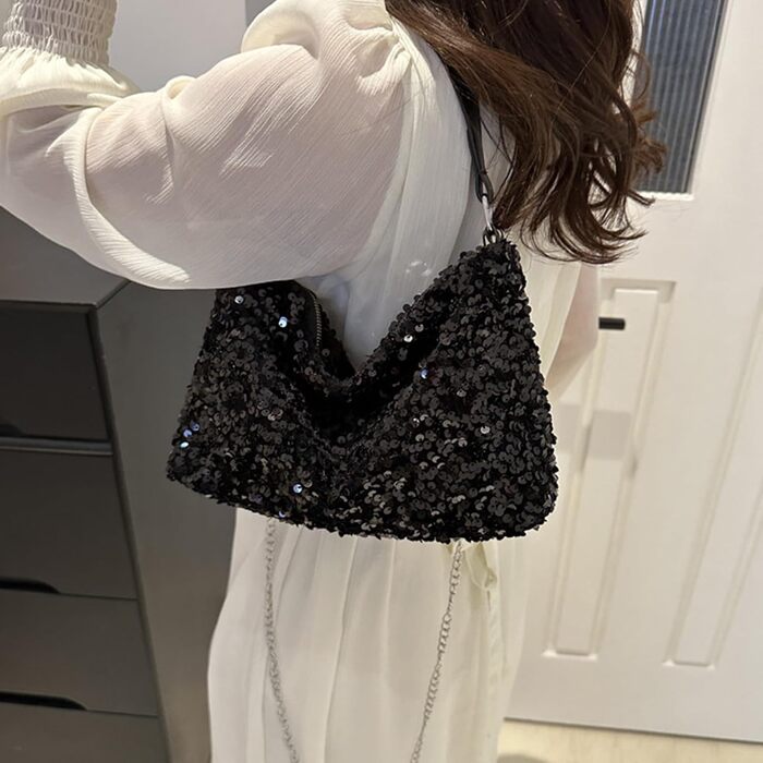 Вечірня сумочка-клатч, чорна, з паєтками, на ланцюжку для вечірок, весіль та випускних