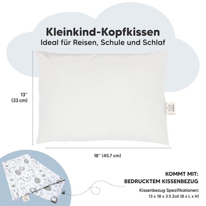 Подушка для малюків з наволочкою - М&39яка дитяча подушка для сну з органічної бавовни - Подушка для малюків, яку можна прати - Дитяча подушка для малюків (KeaSafari)