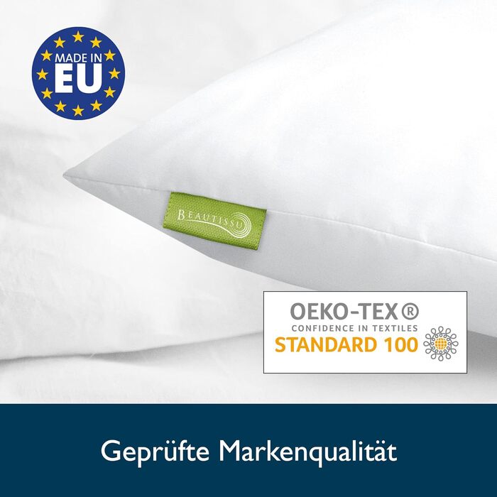 Комплект із 2 подушок Beautissu 80x80 см, стьобані подушки з мікрофібри 800 г, наповнювач з внутрішнього шва - подушки для сну, які можна прати, в подвійній упаковці - підходить для алергіків та має сертифікат Oeko-TEX - BeautNuit UK 80x80 см (2 шт.)