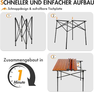 Складаний кемпінговий стіл PORTAL з алюмінієвою стільницею, вантажопідйомність 80 кг, з сумкою для перенесення для пікніків, барбекю, саду, балкону, коричневий