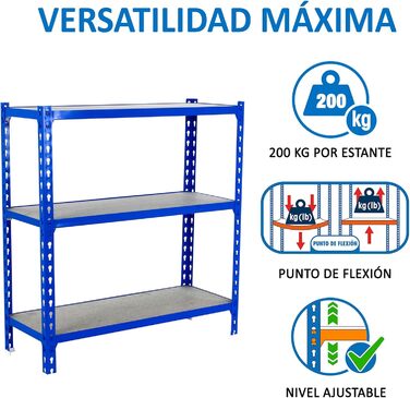 Стелаж Simon Rack для важких умов експлуатації, 1000x1100x400 мм, вантажопідйомність до 200 кг, 3 регульовані полиці, панелі МДФ, підвальний стелаж, стелаж для зберігання, синій/дерев&39яний - Simonclick синій/дерев&39яний 1000x1100x400