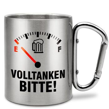 Долийте, будь ласка Чашка з нержавіючої сталі з карабіном Ідея подарунка 330 мл Чашка Для кемпінгу Ключки Сріблястий без кришки