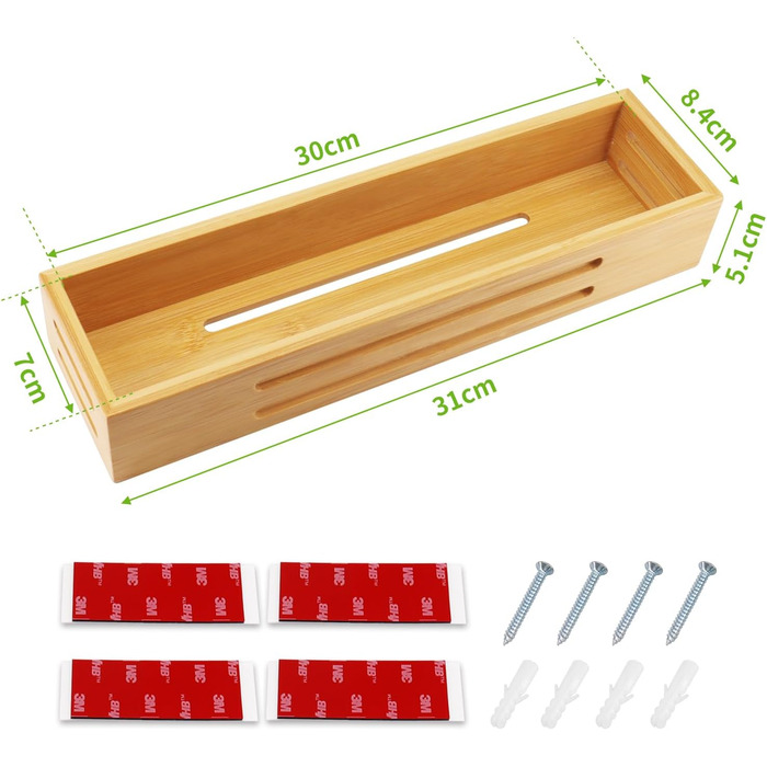 Бамбукова підставка для спецій, не потребує свердління, настінна підставка для спецій з 4 предметів, тримач для спецій можна використовувати на дверцятах шаф або холодильників, стояти або підвішувати, кріплення самоклеїться або з просвердлюванням